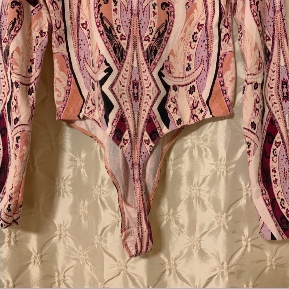 Free People Pick a Place Bodysuit Top Pink Purple Long Sleeve - Picture 7 of 15